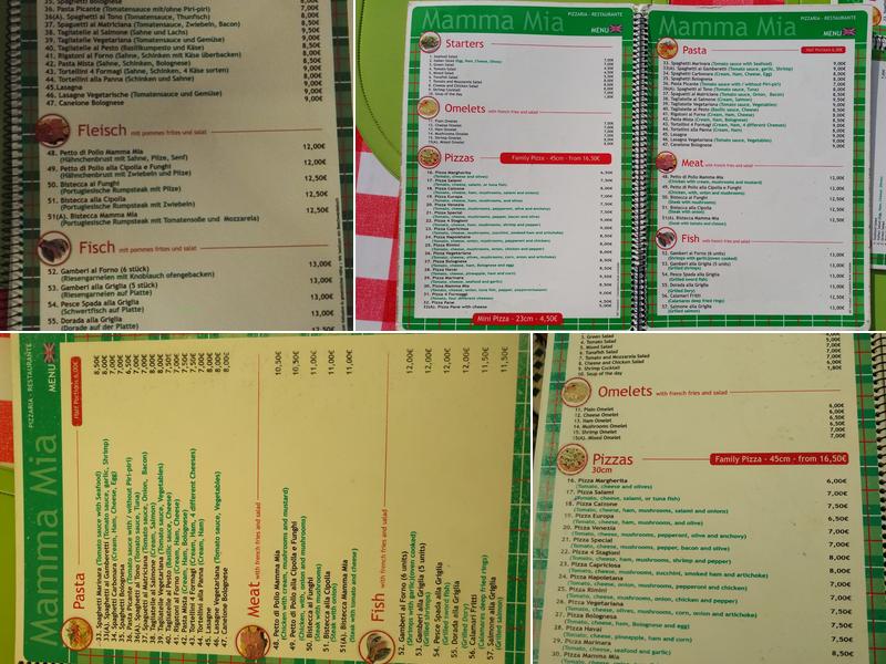 Pizzeria Mamma Mia Menu
