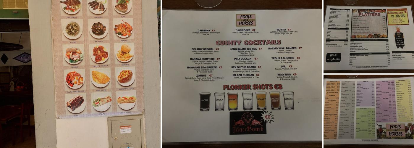 Fools and Horses Menu