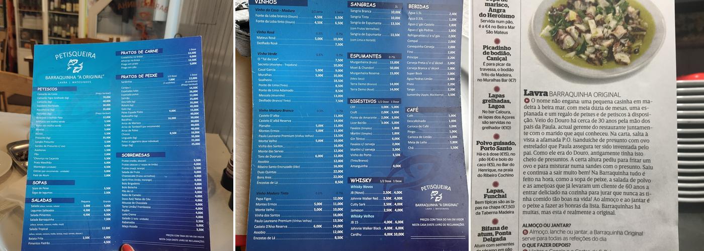 A Barraquinha Original - Restaurante Menu