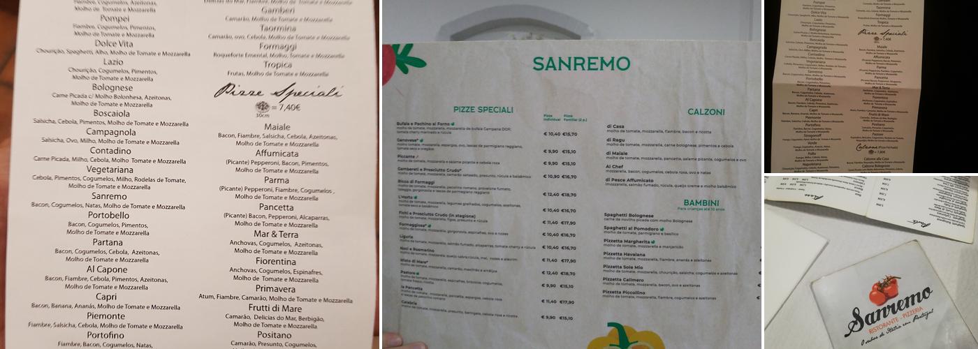 Pizzaria Sanremo Menu