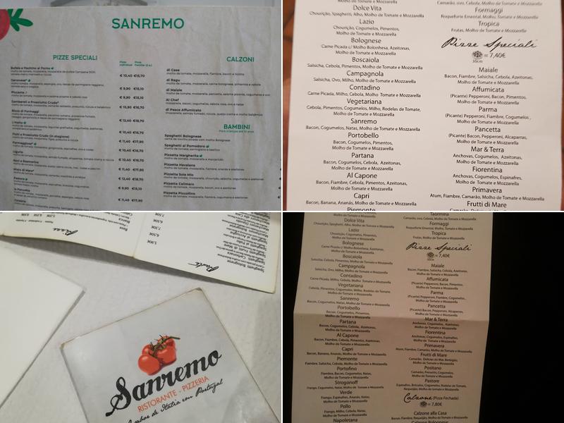 Pizzaria Sanremo Menu