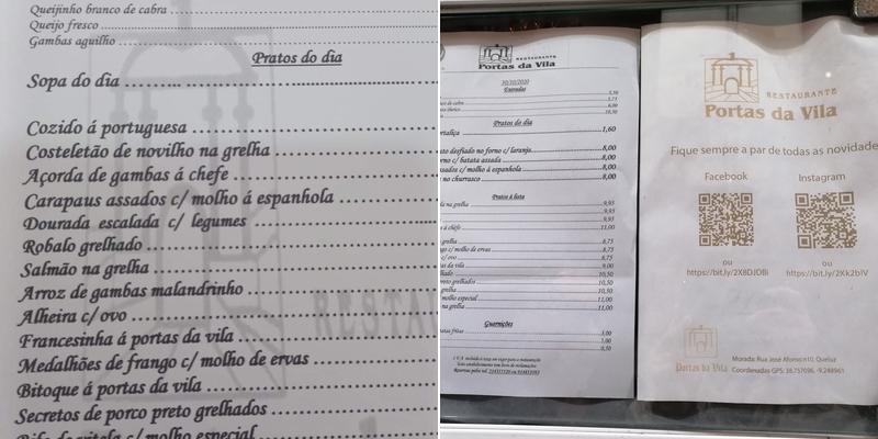 Porta da Vila (Portas da Vila) Menu