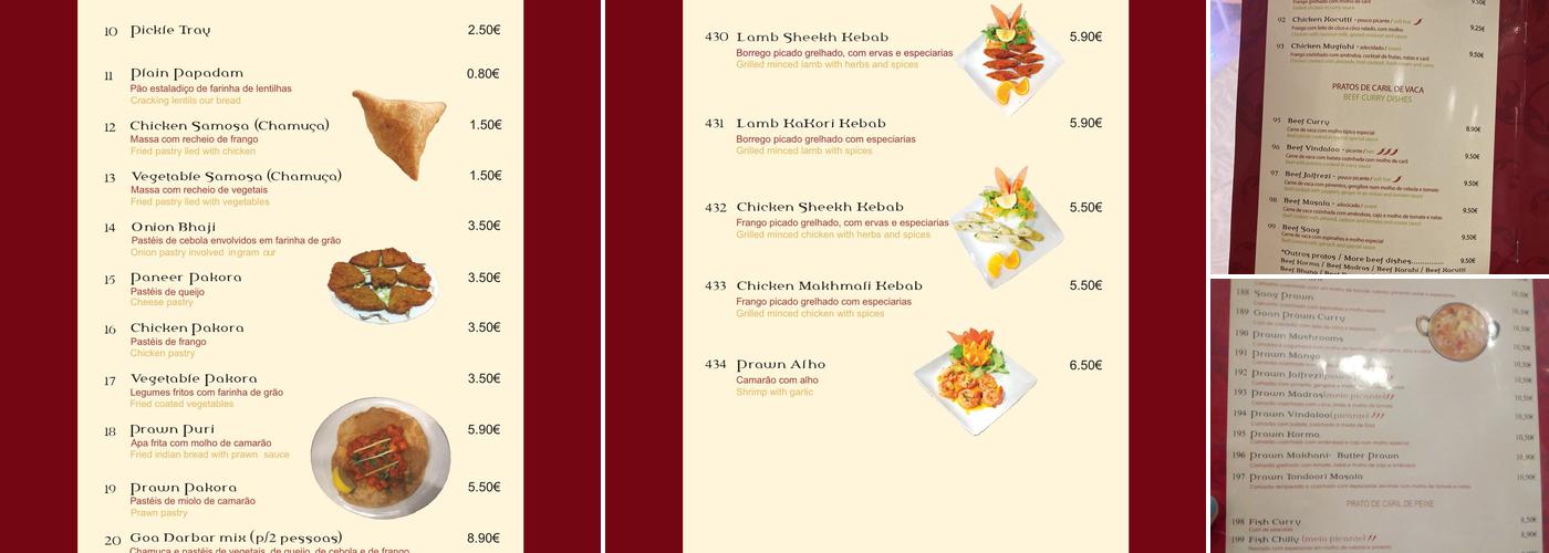 Restaurante Indiano Goa Darbar - Cacilhas Menu