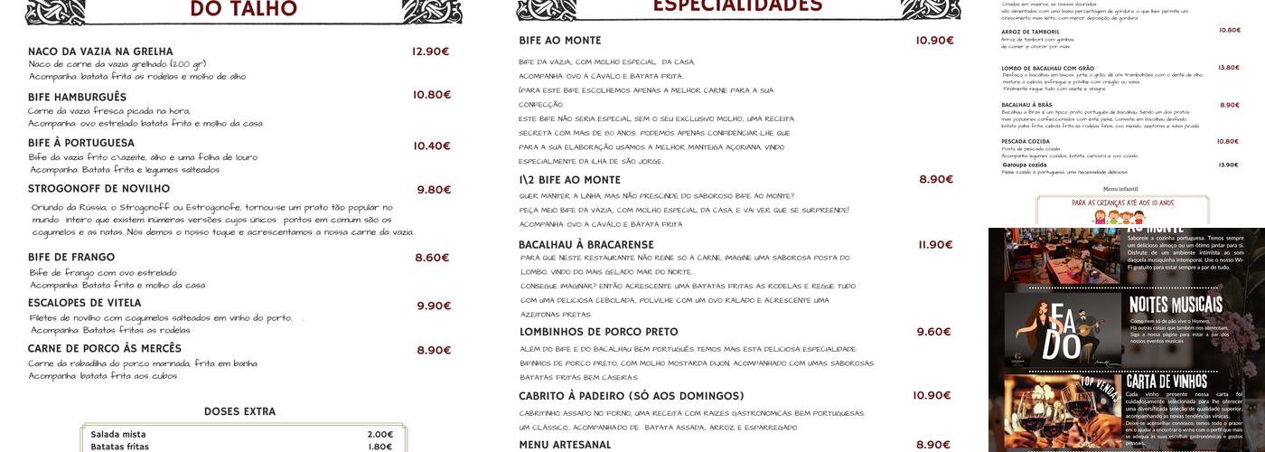 Ao Monte Menu