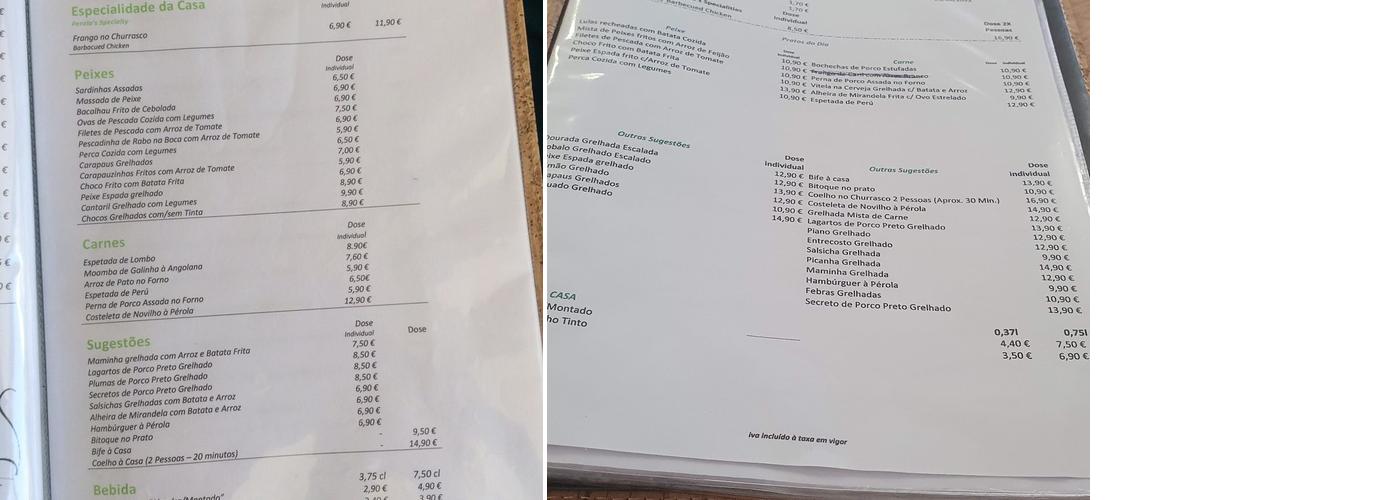 Pérola do Cristo Rei Menu