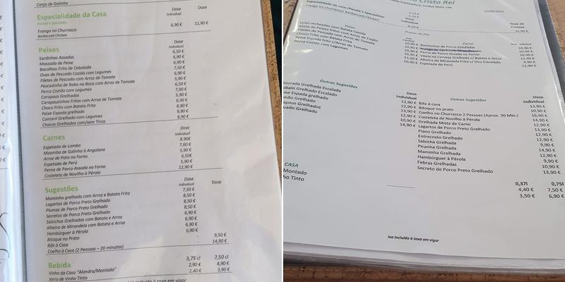 Pérola do Cristo Rei Menu