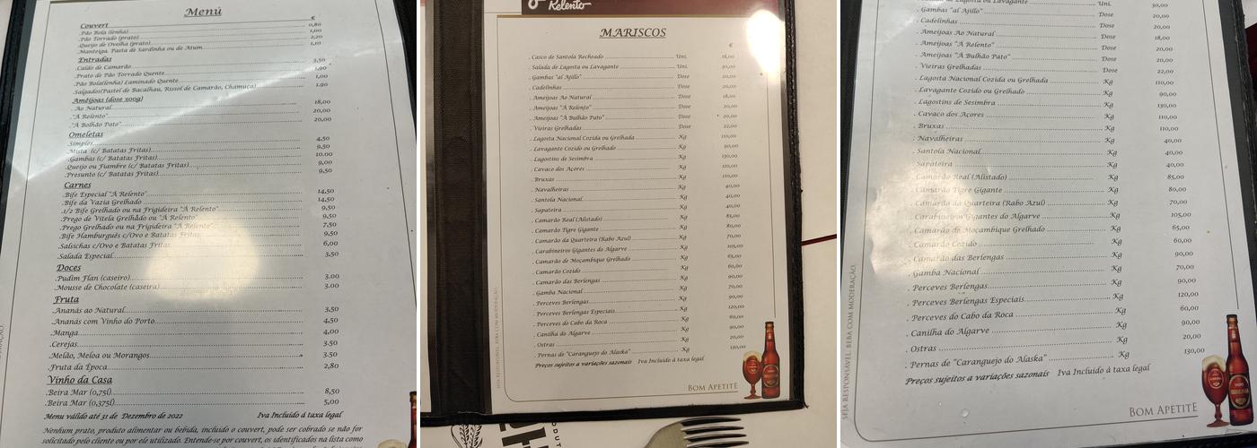 O Relento Menu