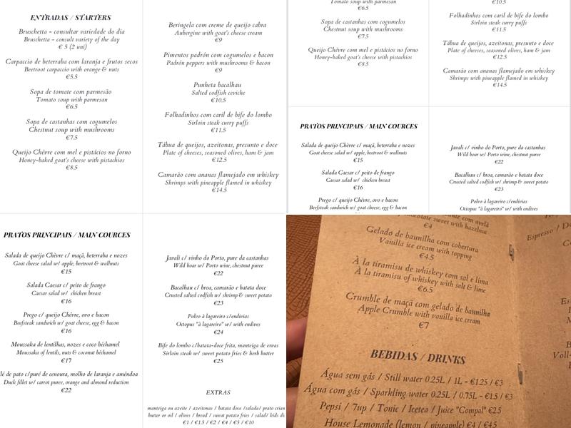 Oliwander’s restaurant Menu