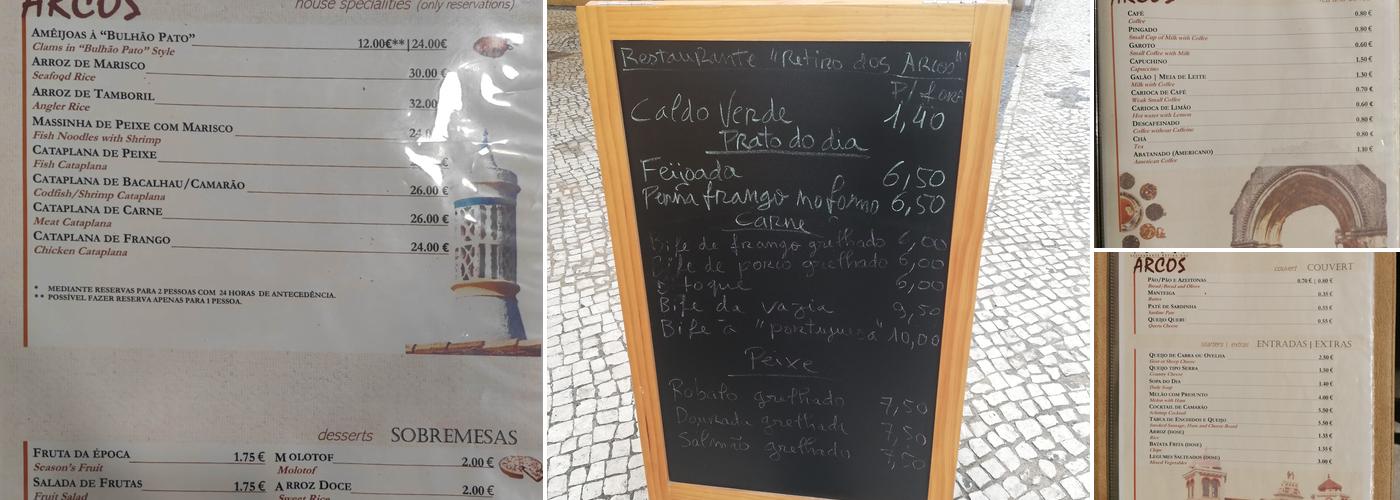 Retiro dos Arcos Menu