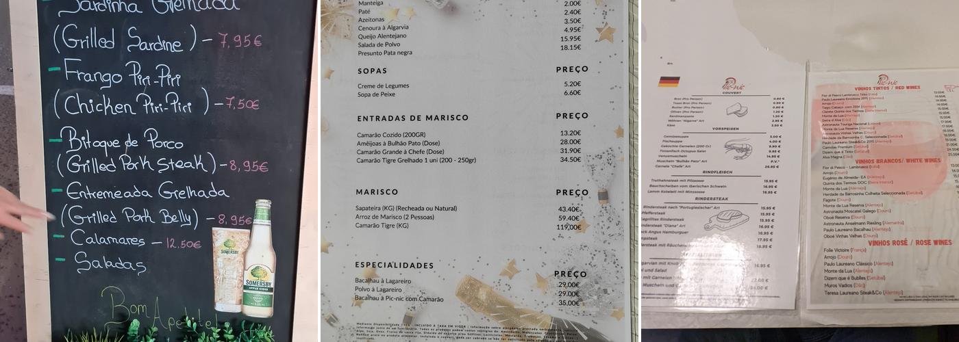 Restaurante Pic-nic Menu