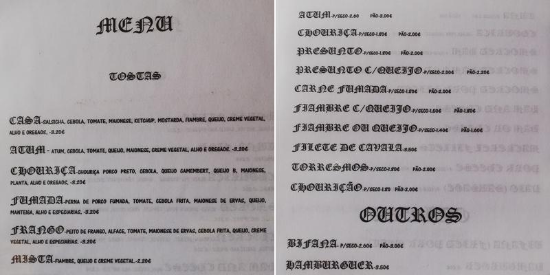 A Taberna Do Patilhas Menu