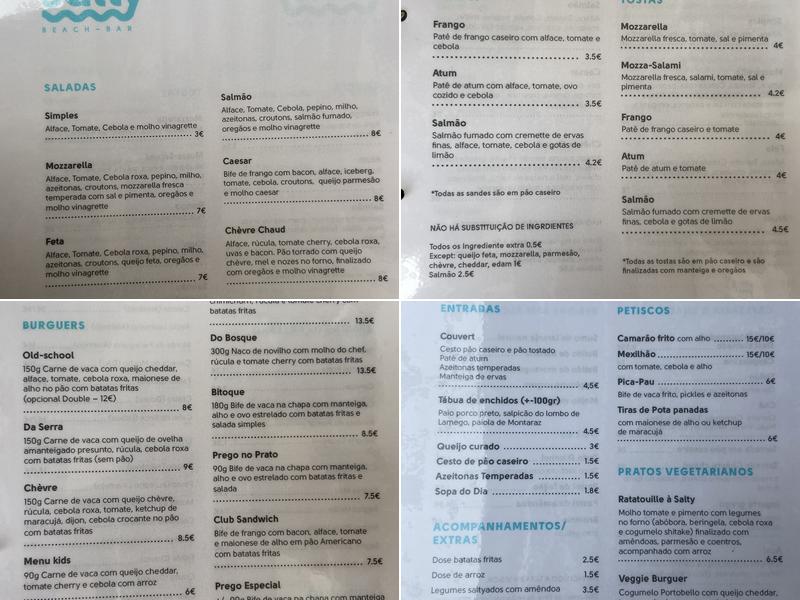 Salty Beach Bar Menu