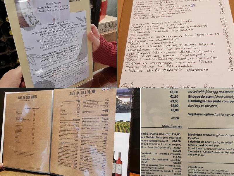 João da Vila Velha Menu