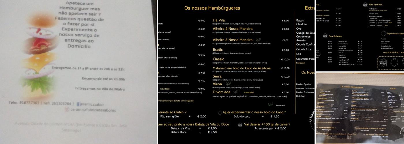 O Hamburguer da Vila Menu