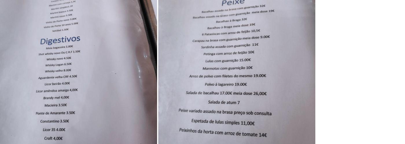 Adega Braga Restaurante Menu