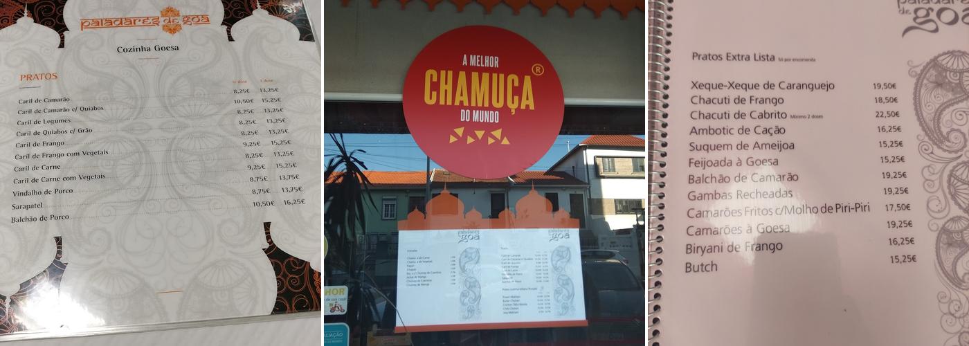 Paladares de Goa Menu