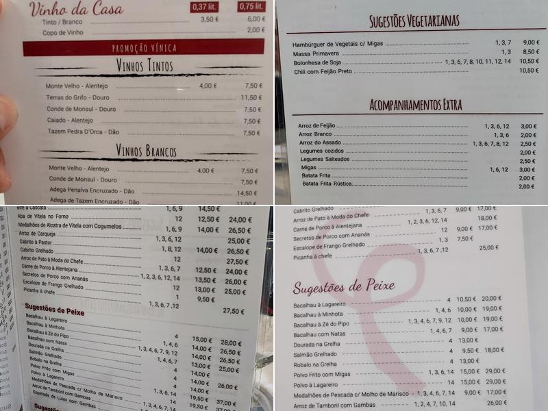 Restaurante Cascata de Pedra Menu