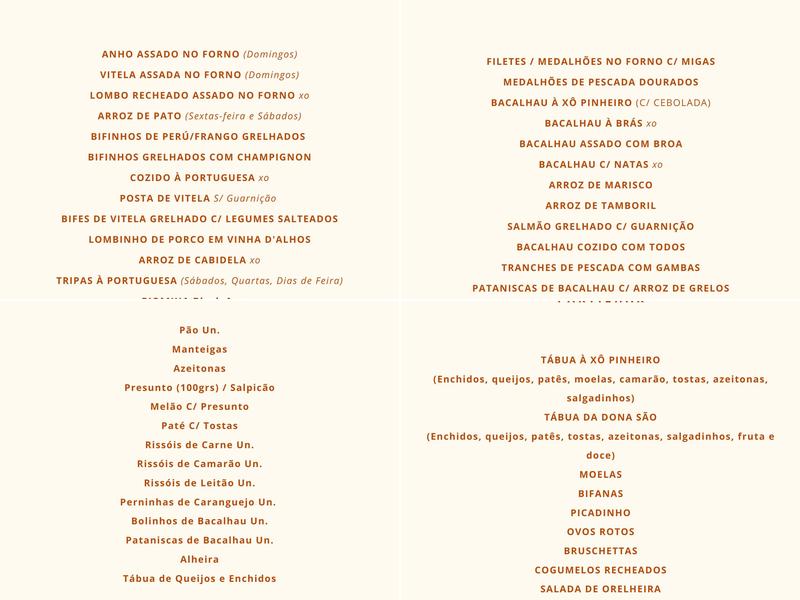 Xô Pinheiro Food & Drinks Menu