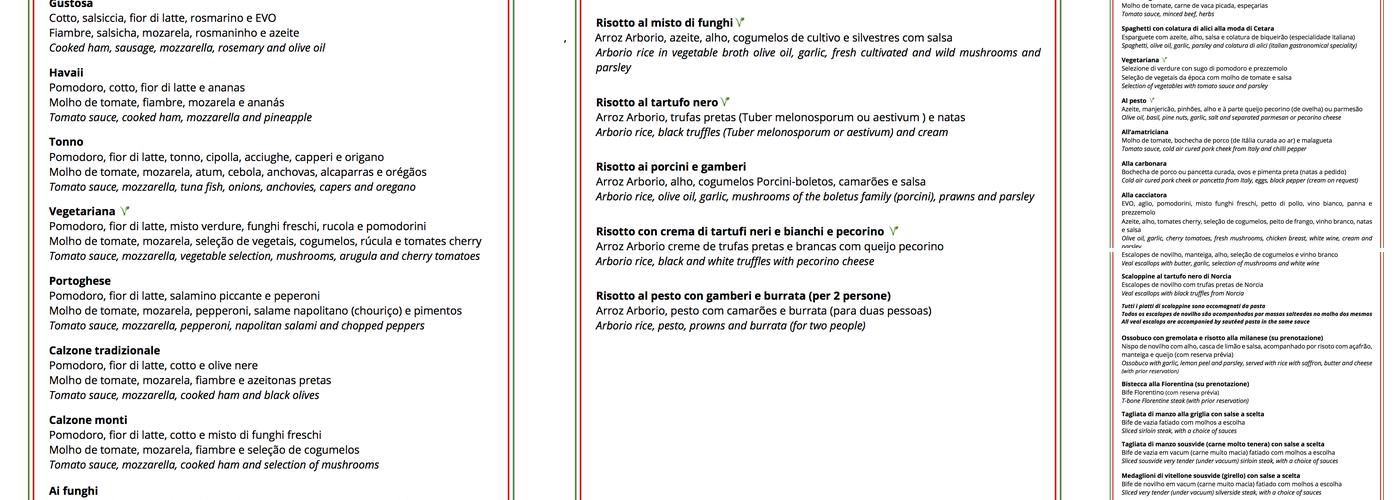Sergio Crivelli Menu