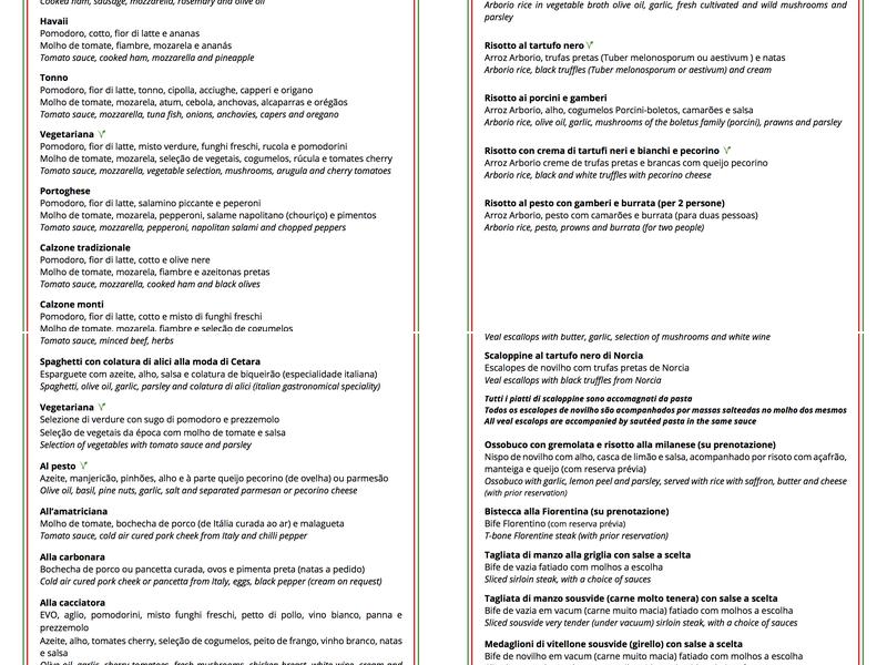 Sergio Crivelli Menu