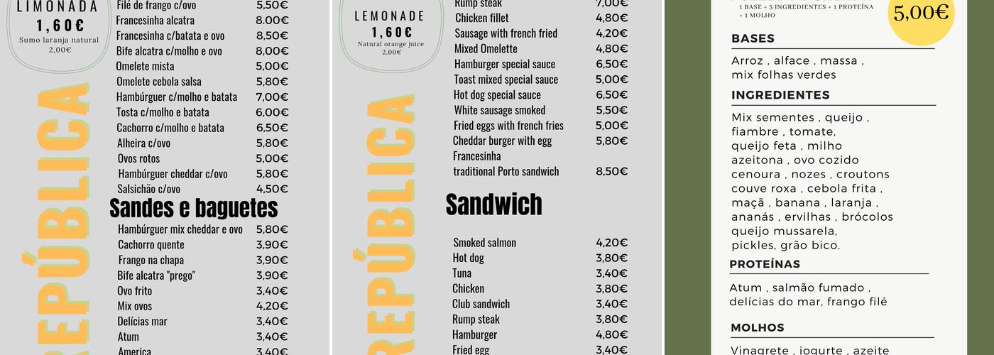 Café república Matosinhos Menu