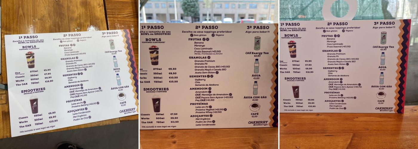 Oakberry Açaí - Matosinhos Menu