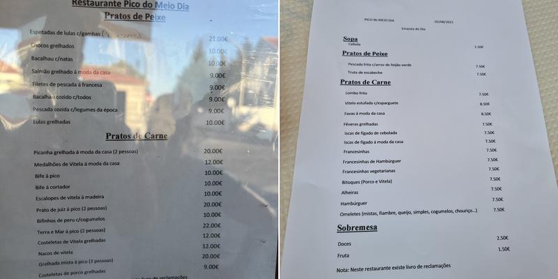 Residencial Pico do Meio-Dia Menu