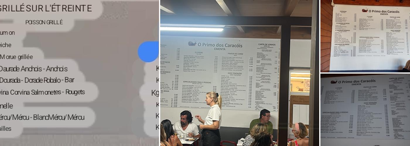 O Primo dos Caracóis Menu