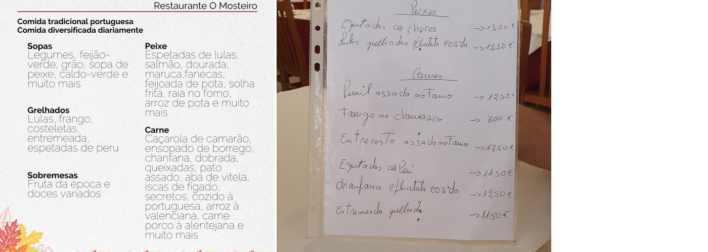 Restaurante Mosteiro Menu