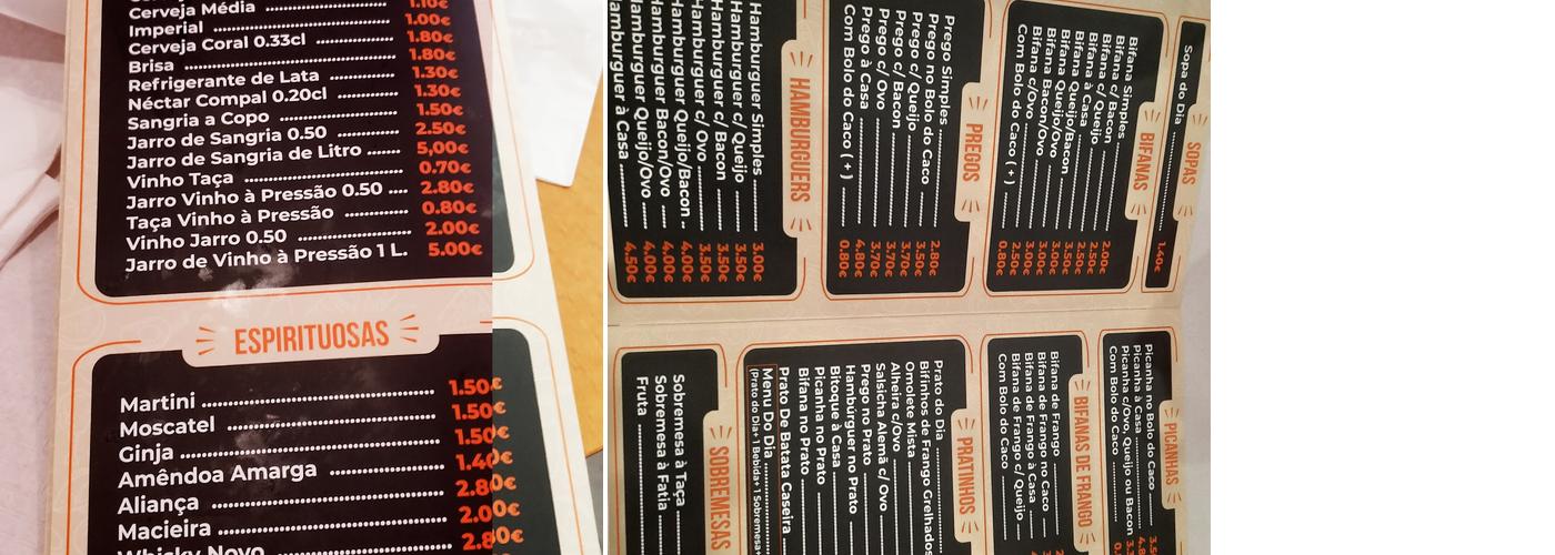 A Casinha da Lançada Menu