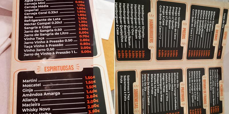 A Casinha da Lançada Menu