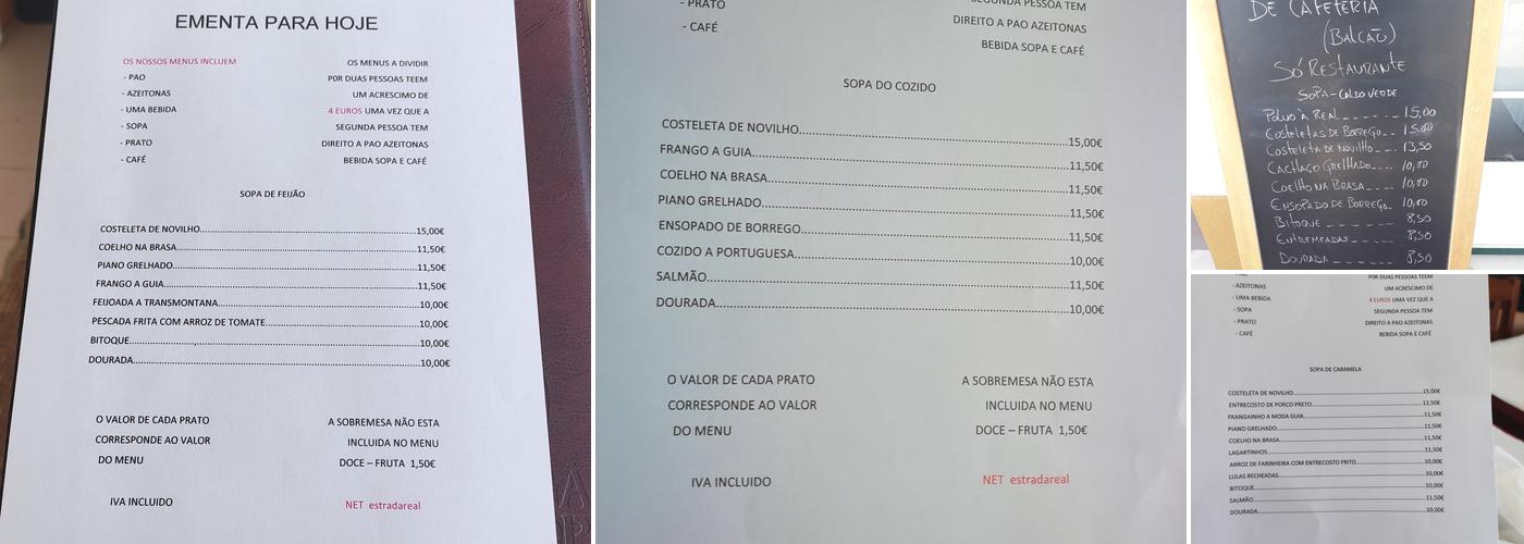 Estrada Real Menu