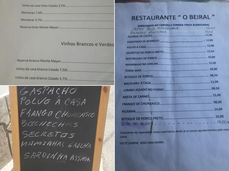 Restaurante O Beiral Menu
