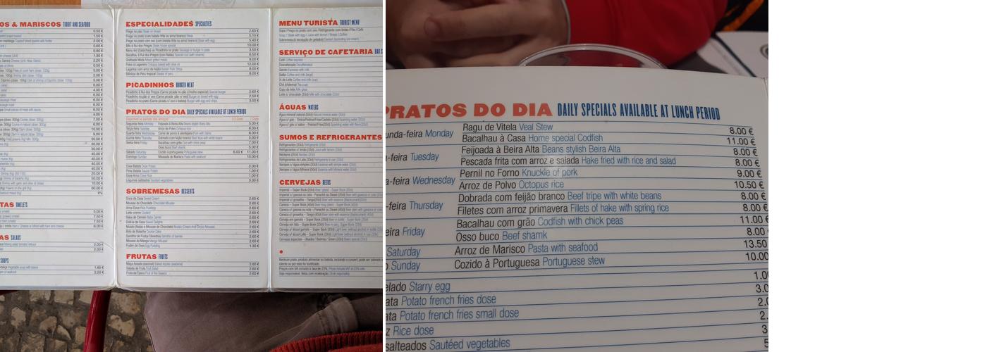 Rui dos Pregos (Rui dos Pregos - Vila Fria) Menu