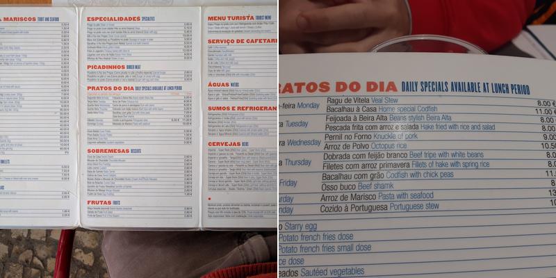 Rui dos Pregos (Rui dos Pregos - Vila Fria) Menu
