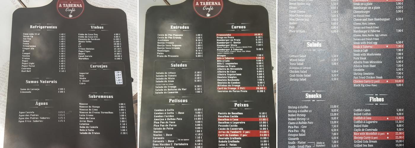 A Taberna Menu