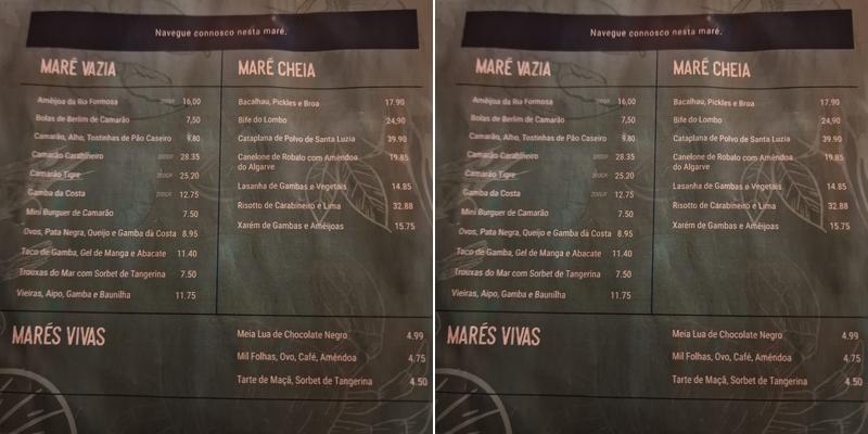 Maré Shrimp & Stuff Menu