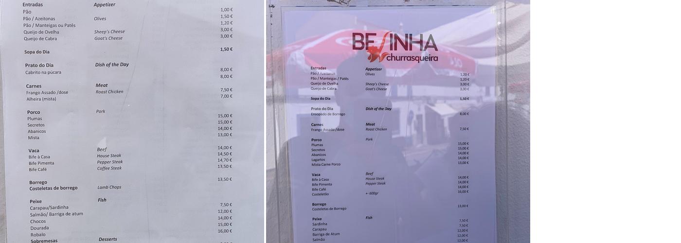 Churrasqueira Belinha Menu