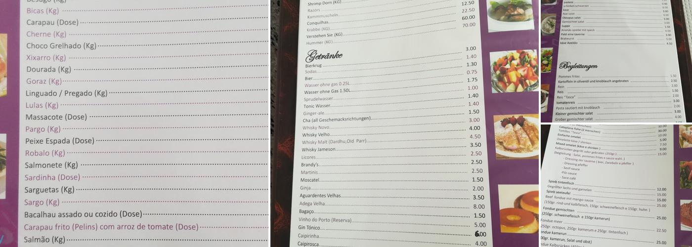 Tasca das Marés Menu