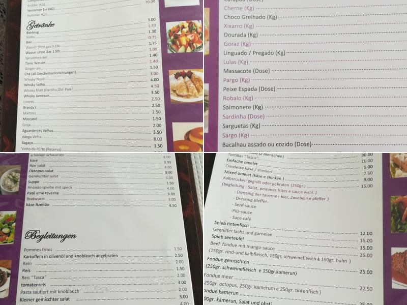 Tasca das Marés Menu