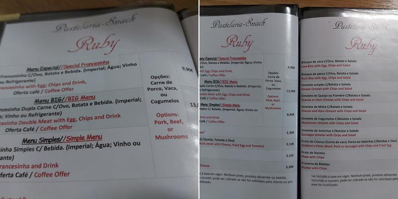 Pastelaria Snack Ruby Menu