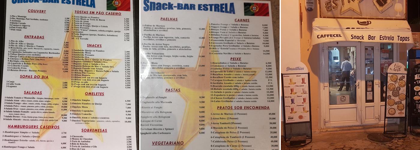 Bar Estrela Menu