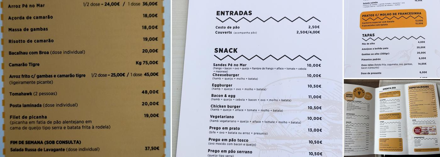 Pé no Mar - Restaurante/Bar Menu