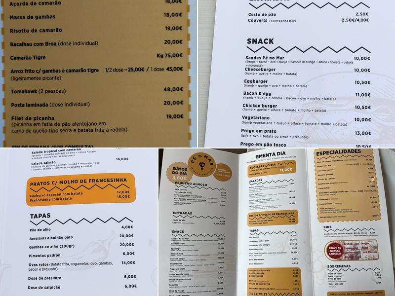 Pé no Mar - Restaurante/Bar Menu