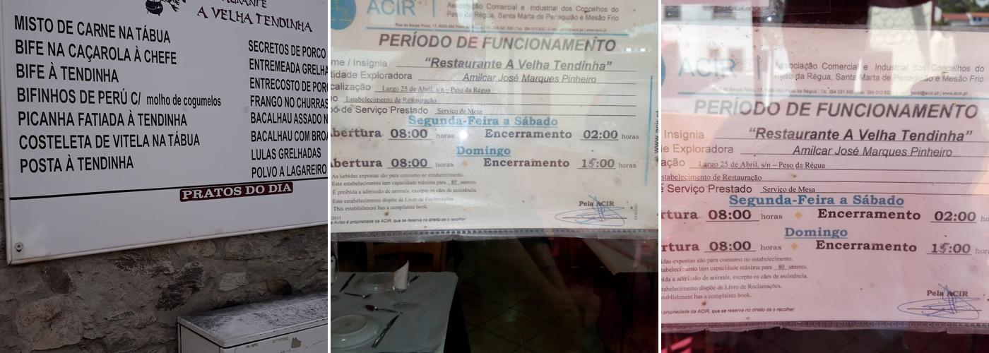 A Velha Tendinha Menu