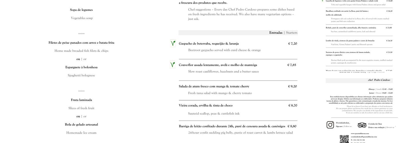 Cozinha da Clara Menu