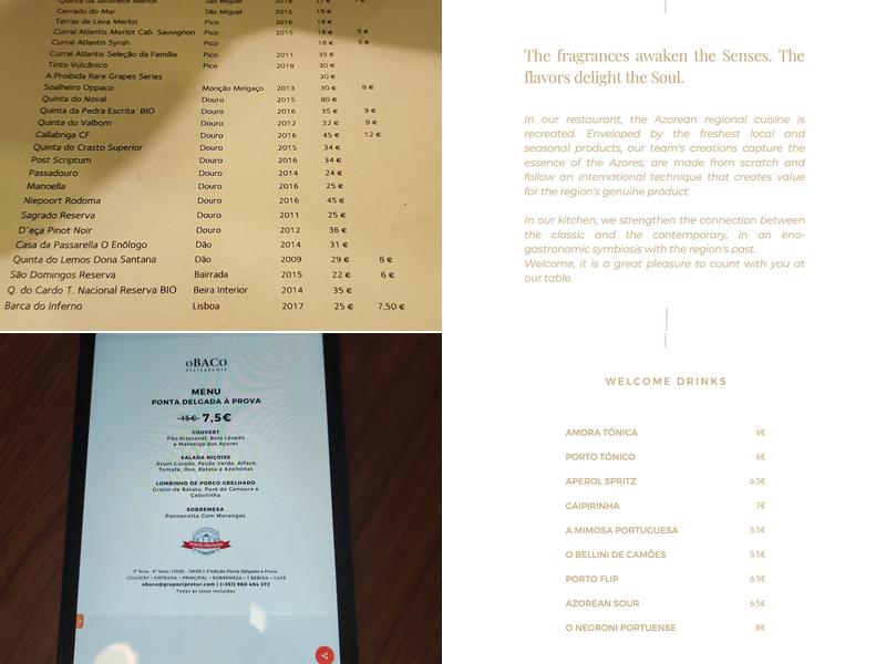 Restaurante O Baco Menu