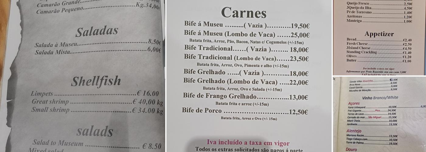 Restaurante O Museu Menu