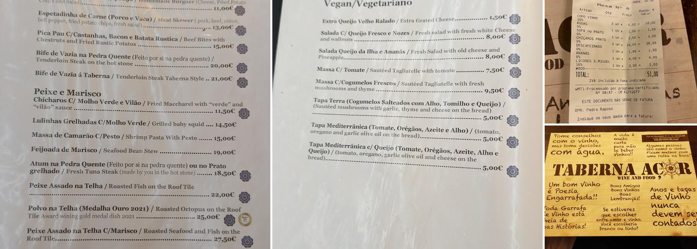 Taberna Açor Menu