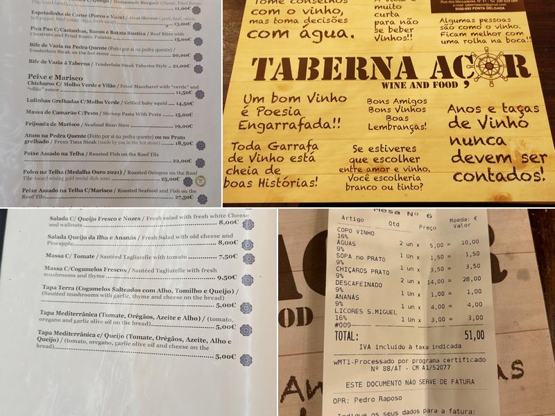 Taberna Açor Menu